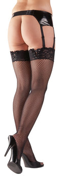 Cottelli LEGWEAR Stockings met kanten bovenstuk en veters - Zwart