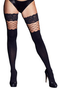 Cottelli LEGWEAR Stockings 2-in-1 met visnet en kant - Zwart