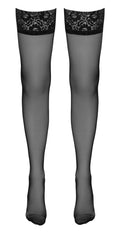 Cottelli LEGWEAR Stocking met kanten bovenstuk en decoratieve naad - Zwart