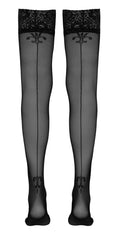 Cottelli LEGWEAR Stocking met kanten bovenstuk en decoratieve naad - Zwart