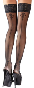 Cottelli LEGWEAR Stocking met kanten bovenstuk en decoratieve naad - Zwart