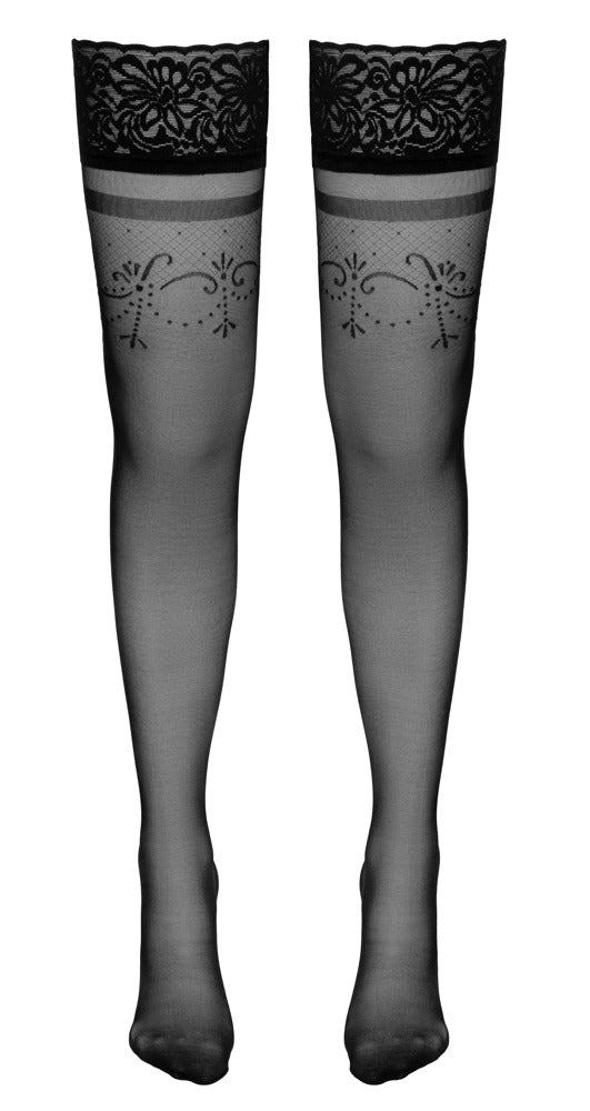 Cottelli LEGWEAR Hold-up kousen met kant en siliconen voering - Zwart - Cottelli LEGWEAR - SKU: 25206211611