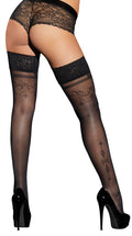 Cottelli LEGWEAR Hold-up kousen met kant en siliconen voering - Zwart