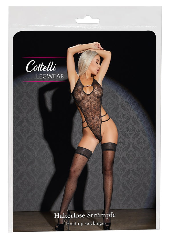 Cottelli LEGWEAR hold-up kousen met stippen - Zwart - Cottelli LEGWEAR - SKU: 25206301641