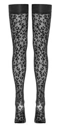 Cottelli LEGWEAR Stocking luipaardprint met siliconen voering - Zwart