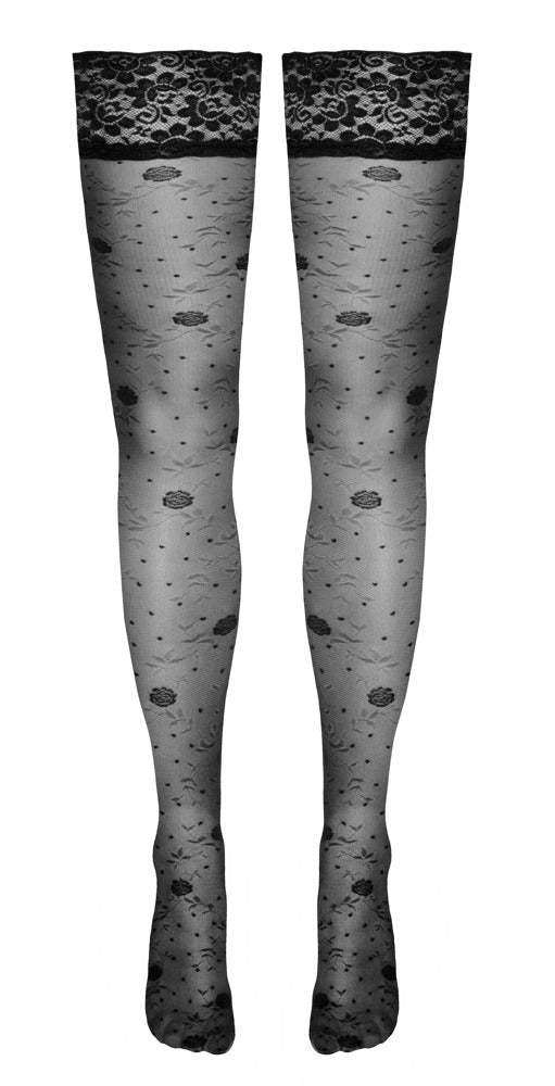 Cottelli LEGWEAR Hold-up kousen met rozenpatroon - Zwart - Cottelli LEGWEAR - SKU: 25207101601