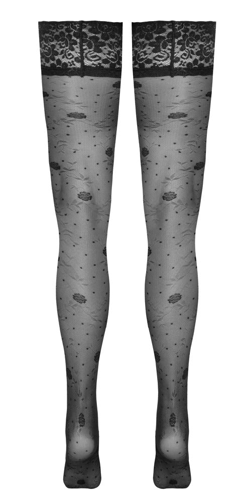 Cottelli LEGWEAR stockings met rozenpatroon - Zwart - Cottelli LEGWEAR - SKU: 25207101601