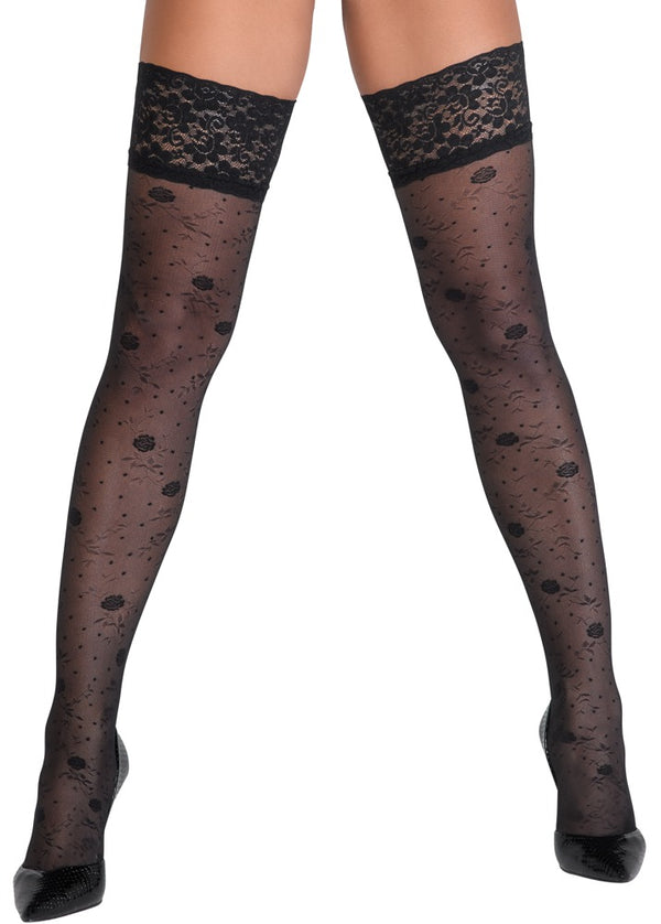 Cottelli LEGWEAR stockings met rozenpatroon - Zwart - Cottelli LEGWEAR - SKU: 25207101601