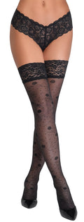 Cottelli LEGWEAR Hold-up kousen met rozenpatroon - Zwart
