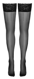 Cottelli LEGWEAR Hold-up kousen met stippen en kant - Zwart