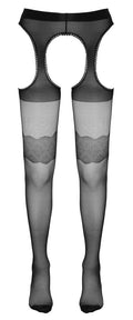 Cottelli LEGWEAR Jarretel panty kruisloos met zijkantuitsparingen - Zwart