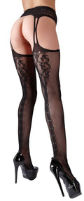 Cottelli LEGWEAR Jarretel panty open kruis - Zwart