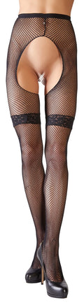 Cottelli LEGWEAR Jarretel panty met open kruis - Zwart