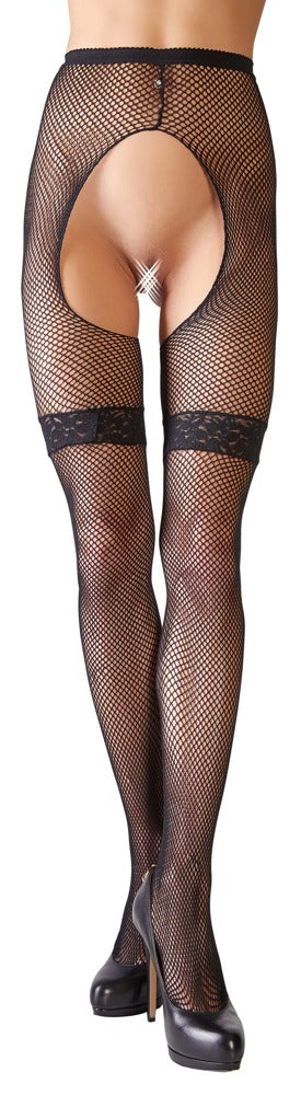 Cottelli LEGWEAR Jarretel panty met open kruis - Zwart
