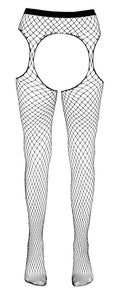 Cottelli LEGWEAR Jarretel panty met hekwerknet en uitsparingen - Zwart