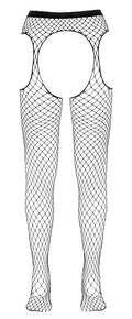 Cottelli LEGWEAR Jarretel panty met hekwerknet en uitsparingen - Zwart