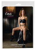 Cottelli LEGWEAR Jarretel panty met hekwerknet en uitsparingen - Zwart