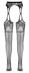 Cottelli LEGWEAR Jarretel panty met bloemenpatroon - Zwart