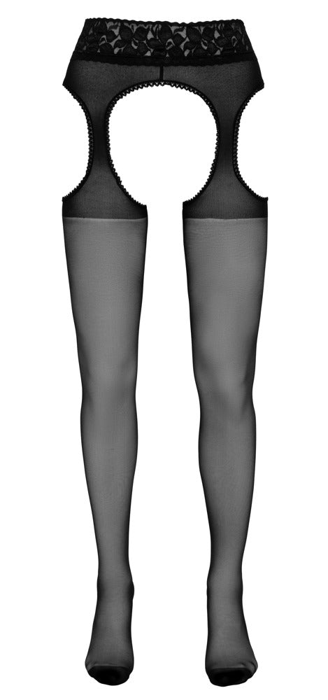 Cottelli LEGWEAR Jarretel panty fluweelzacht met kanten uitsparingen - Zwart