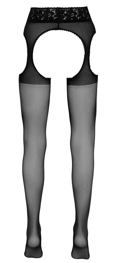 Cottelli LEGWEAR Jarretel panty fluweelzacht met kanten uitsparingen - Zwart - Cottelli LEGWEAR - SKU: 25302361611