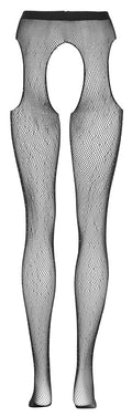 Cottelli LEGWEAR Jarretel panty met open kruis en edelstenen - Zwart