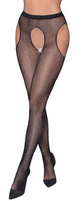 Cottelli LEGWEAR Jarretel panty met open kruis en edelstenen - Zwart