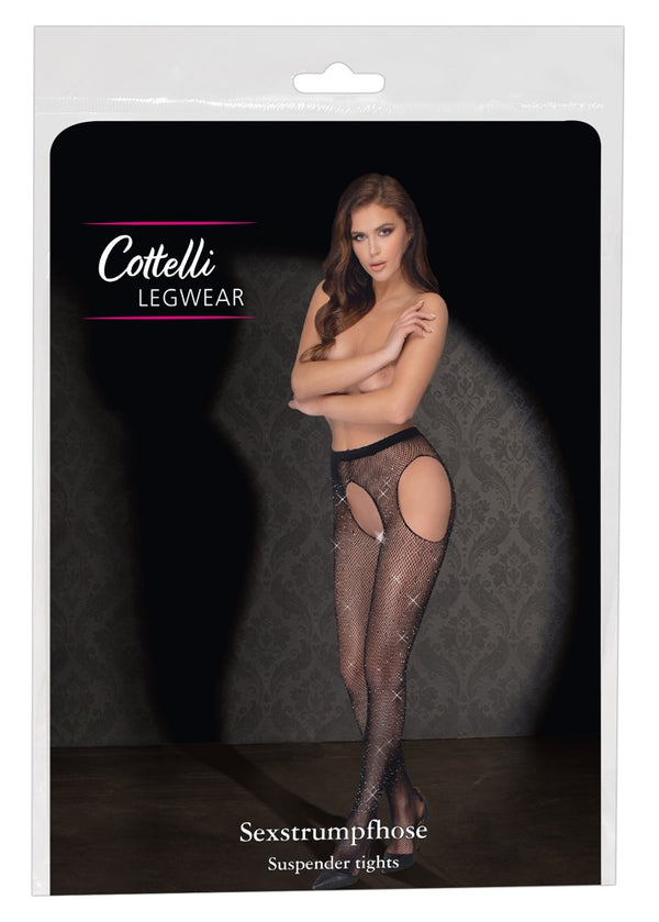 Cottelli LEGWEAR Jarretel panty - Zwart - Cottelli LEGWEAR - SKU: 25302951101