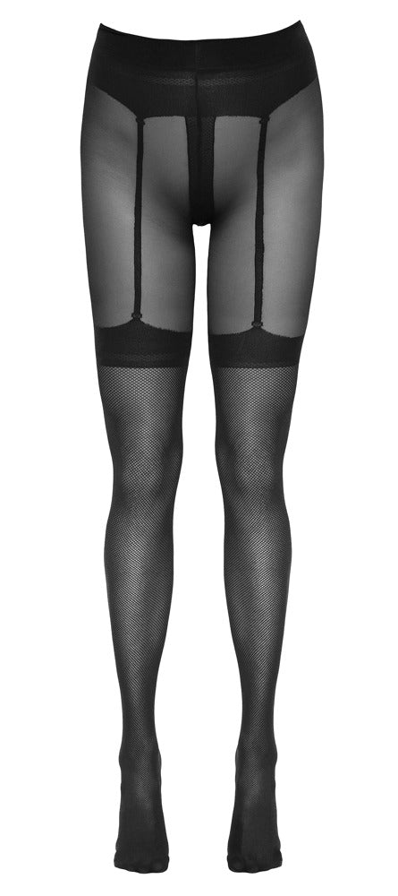 Cottelli LEGWEAR kruisloze panty met net - Zwart - Cottelli LEGWEAR - SKU: 25303171611