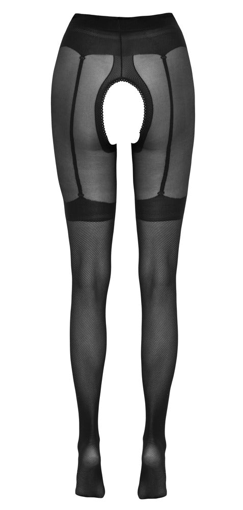 Cottelli LEGWEAR kruisloze panty met net - Zwart - Cottelli LEGWEAR - SKU: 25303171611