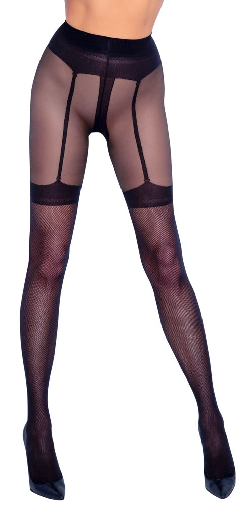 Cottelli LEGWEAR kruisloze panty met net - Zwart - Cottelli LEGWEAR - SKU: 25303171611