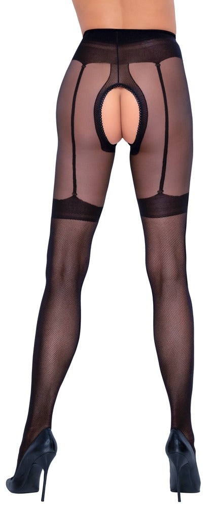 Cottelli LEGWEAR kruisloze panty met net - Zwart - Cottelli LEGWEAR - SKU: 25303171611