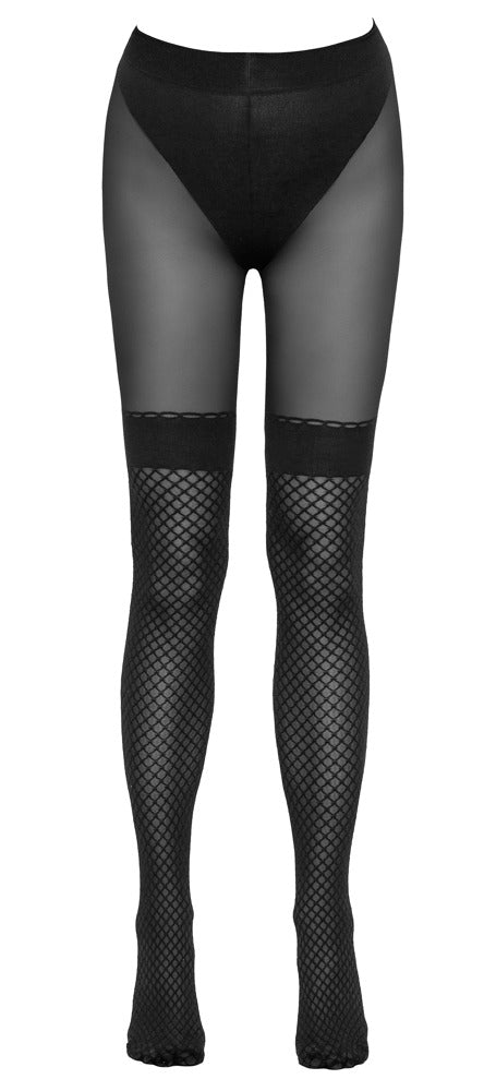 Cottelli LEGWEAR open panty met mesh - Zwart - Cottelli LEGWEAR - SKU: 25303251611