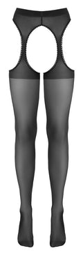 Cottelli LEGWEAR Jarretel set met open kruis en kant - Zwart