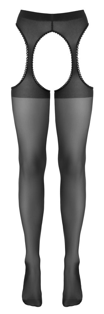 Cottelli LEGWEAR Jarretel set met open kruis en kant - Zwart