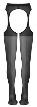 Cottelli LEGWEAR Jarretel set met open kruis en kant - Zwart