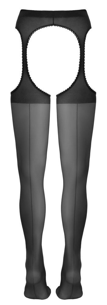 Cottelli LEGWEAR Jarretel set met open kruis en kant - Zwart