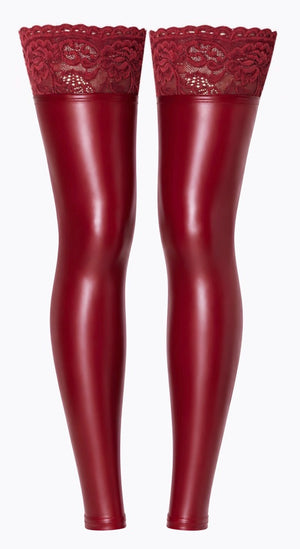 Noir dijhoge stockings met kant - Rood
