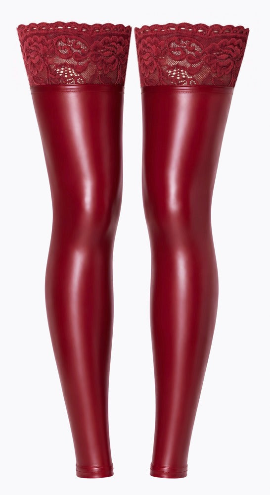 Noir dijhoge stockings met kant - Rood