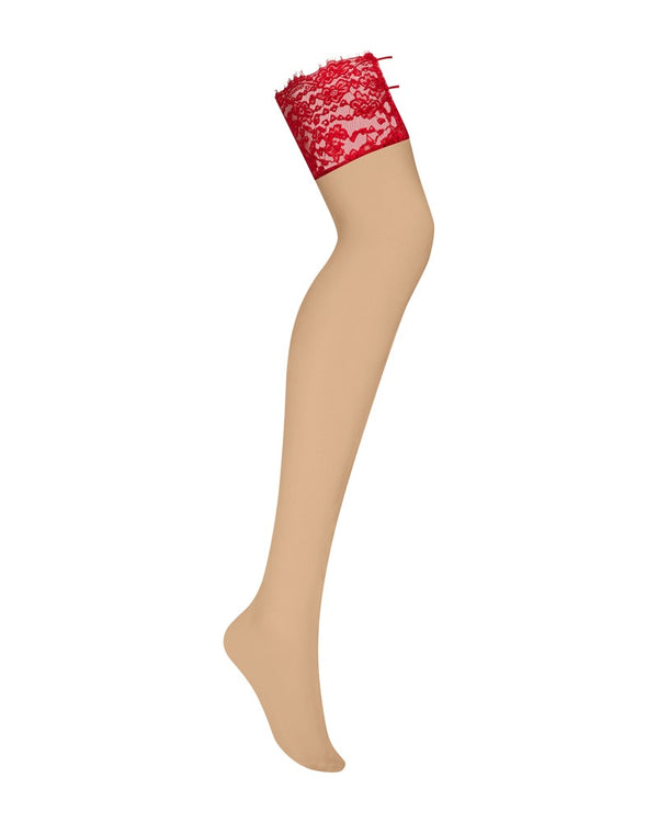 Obsessive stockings met vleeskleurig kant - Rood - Obsessive - SKU: 25406143111