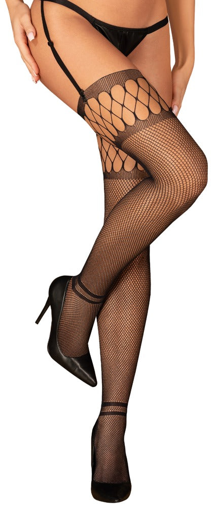 Obsessive Stockings visnet met decoratieve uitsparingen - Zwart - Obsessive - SKU: 25407031101