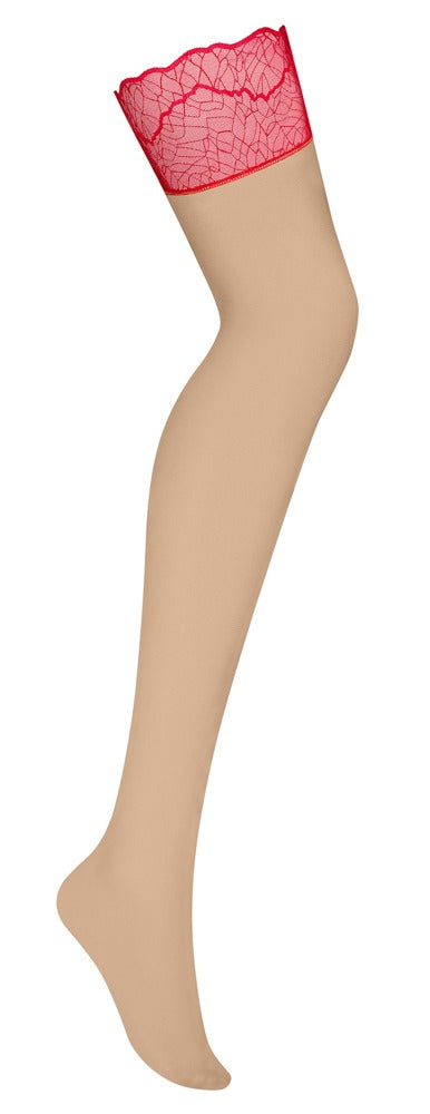 Stocking met rekbaar rood kant - Huidskleur - Obsessive - SKU: 25407625111