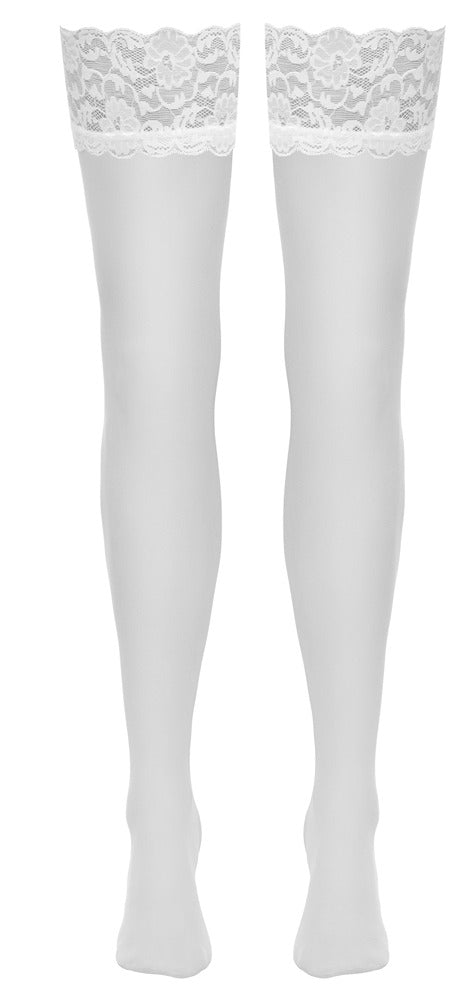 Stocking met 9 cm rekbaar kant - Wit - Cottelli LEGWEAR - SKU: 25407892021