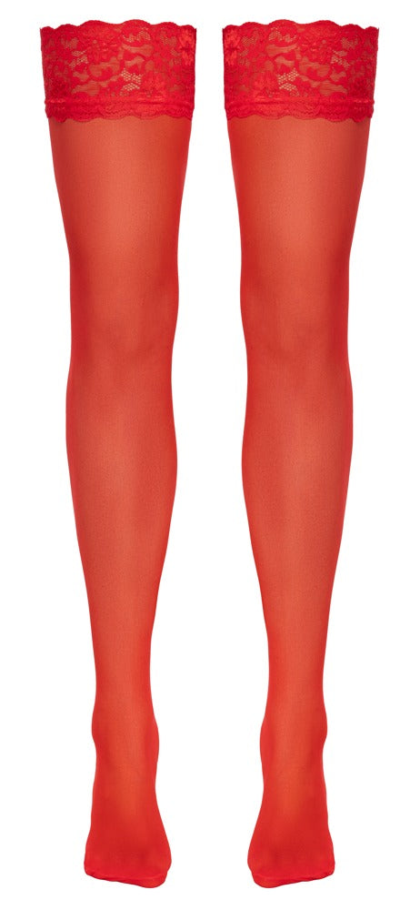 Stocking met 9 cm breed kant - Rood - Cottelli LEGWEAR - SKU: 25407893021