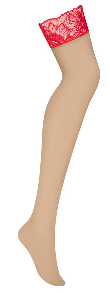 Obsessive Stocking met brede rode kant - Huidskleur - Obsessive - SKU: 25408195111