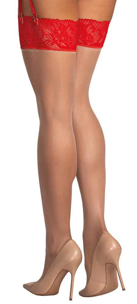 Obsessive Stocking met brede rode kant - Huidskleur - Obsessive - SKU: 25408195111