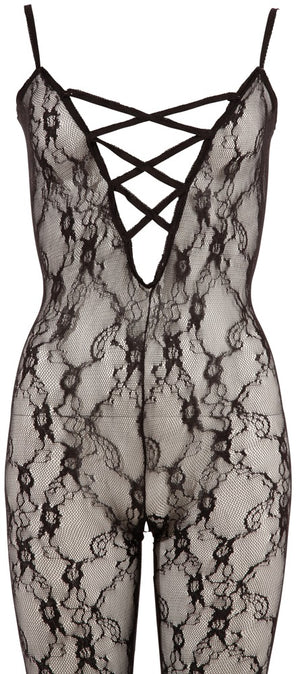 NO:XQSE Catsuit met kant en open kruis - Zwart