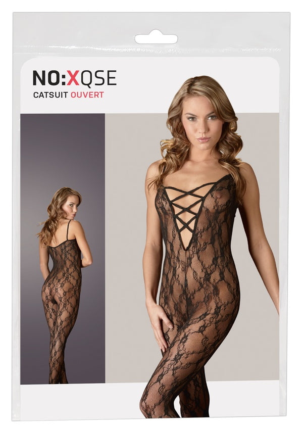 NO:XQSE Catsuit met kant en open kruis - Zwart - NO:XQSE - SKU: 25500081110