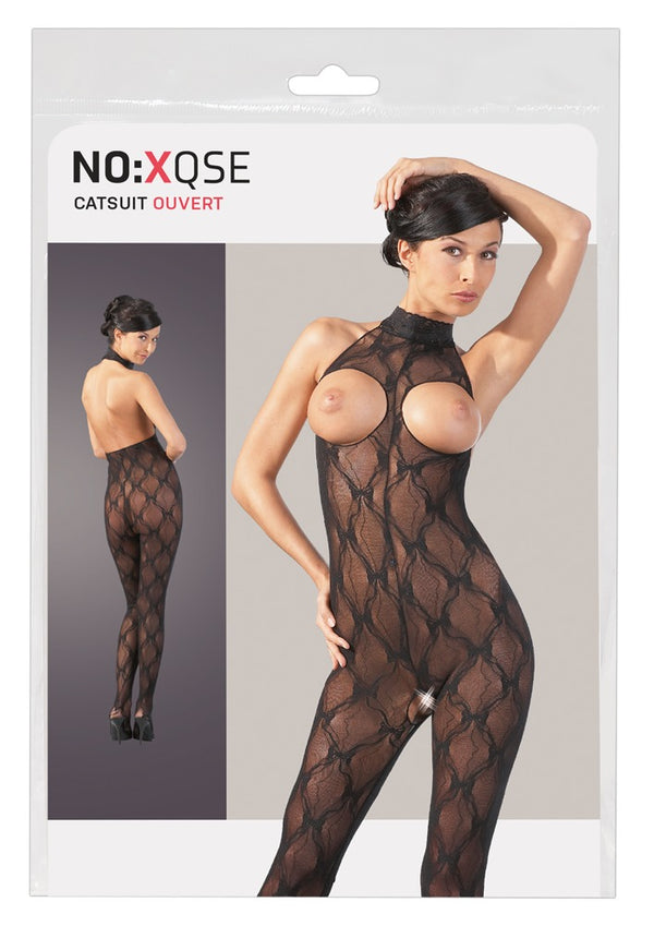 NO:XQSE open buste catsuit met klittenband - Zwart - NO:XQSE - SKU: 25500321100