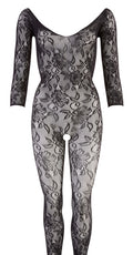 NO:XQSE Catsuit met gebloemd kant en vetersluiting - Zwart