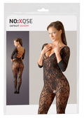 NO:XQSE Catsuit met gebloemd kant en vetersluiting - Zwart